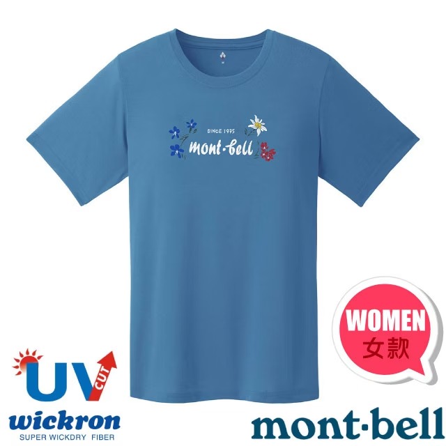 【mont-bell】女 Wickron 吸濕排汗短袖T恤(SWISS FLOWERS) 1114855 BL 藍✿30E010